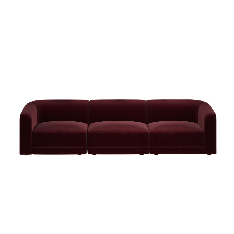 Burgundy Velvet Curved Modular 4 Seater Sofa - Laine
