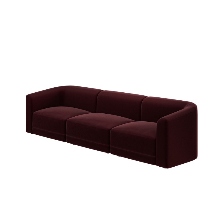 Burgundy Velvet Curved Modular 4 Seater Sofa - Laine