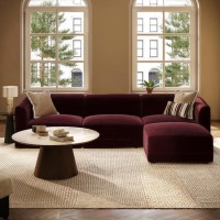 Large Burgundy Velvet Curved Modular 4 Seater Chaise Corner Sofa - Laine