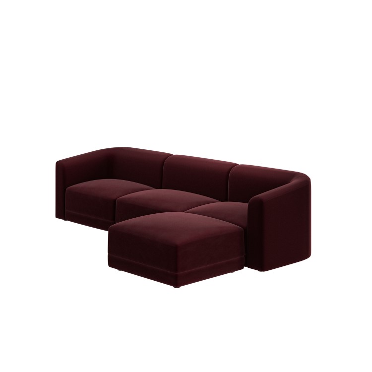 Large Burgundy Velvet Curved Modular 4 Seater Chaise Corner Sofa - Laine