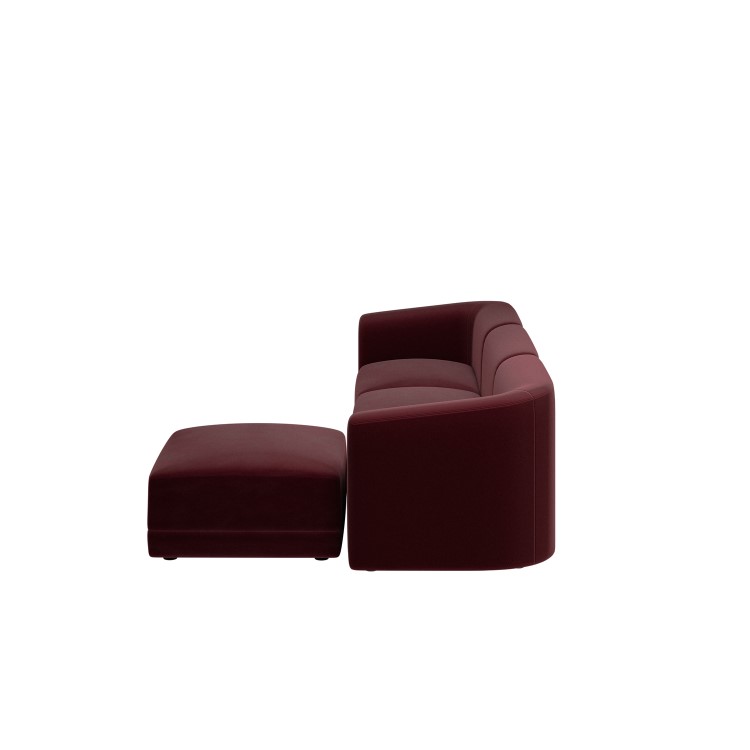 Large Burgundy Velvet Curved Modular 4 Seater Chaise Corner Sofa - Laine