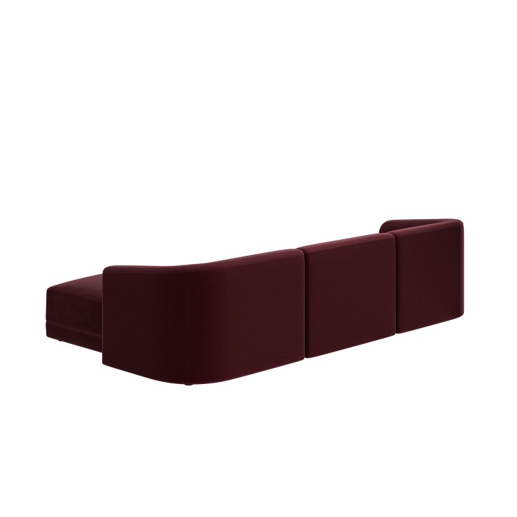 Large Burgundy Velvet Curved Modular 4 Seater Chaise Corner Sofa - Laine