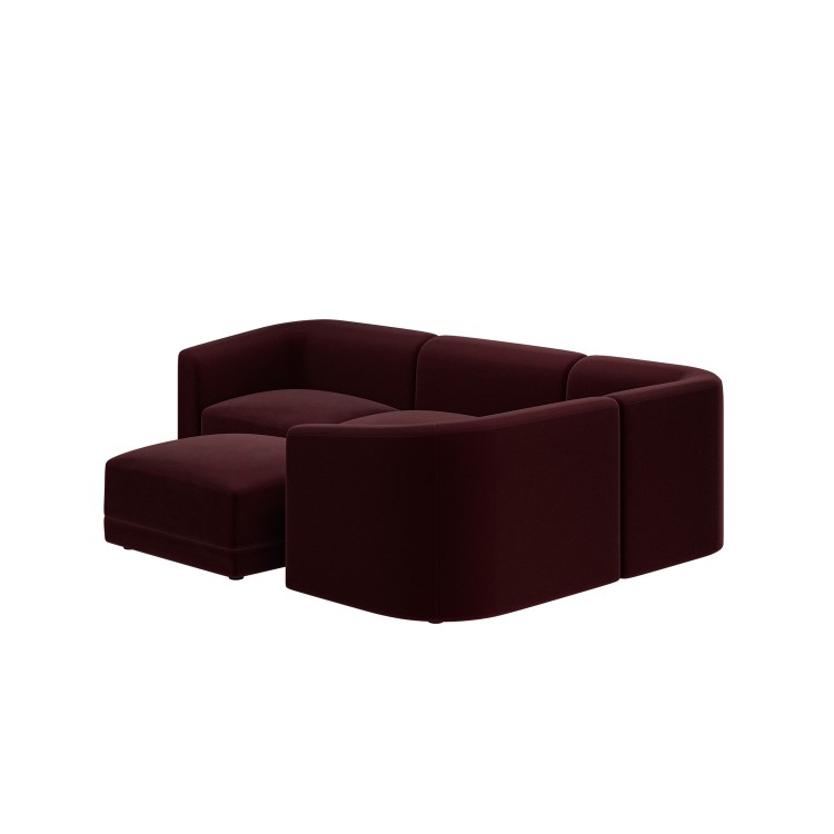 Large Burgundy Velvet Curved Modular 5 Seater Corner Sofa - Laine