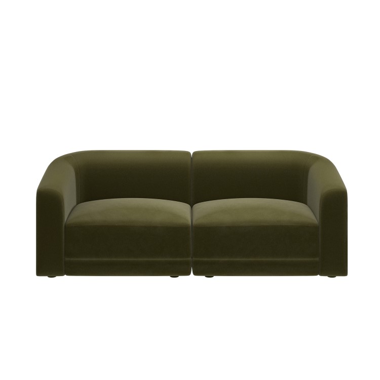 Olive Green Velvet Curved Modular 3 Seater Sofa - Laine