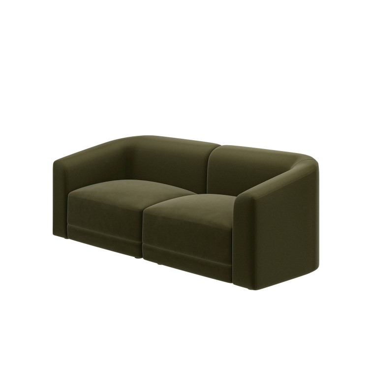 Olive Green Velvet Curved Modular 3 Seater Sofa - Laine