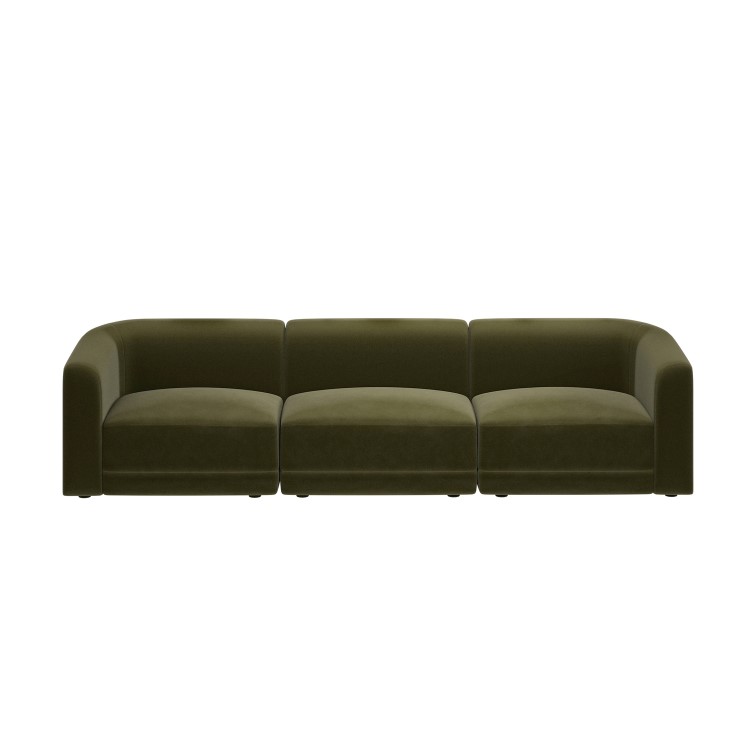 Olive Green Velvet Curved Modular 4 Seater Sofa - Laine