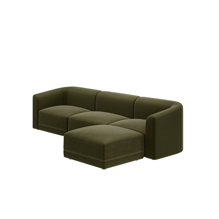 Large Olive Green Velvet Curved Modular 4 Seater Chaise Corner Sofa - Laine