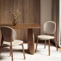 LOA001 Set of 2 Beige Upholstered Dining Chairs with Dark Wood Legs - Leona