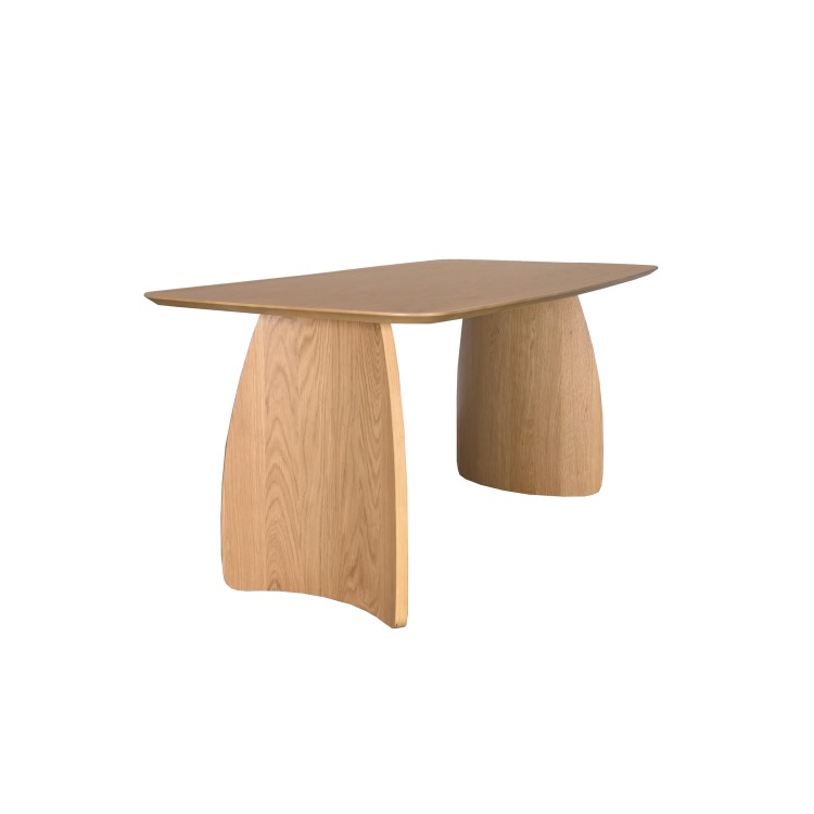 Rectangular Oak Curved Leg Dining Table Set with 4 Cream Upholstered Chairs - Seats 4 - Leona