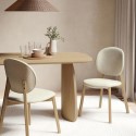 LOA005 Set of 2 Cream Upholstered Dining Chairs with Oak Legs - Leona