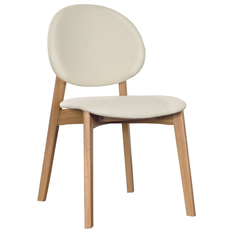 Round Oak and Marble Effect Dining Table Set with 4 Cream Upholstered Chairs - Seats 4 - Malia