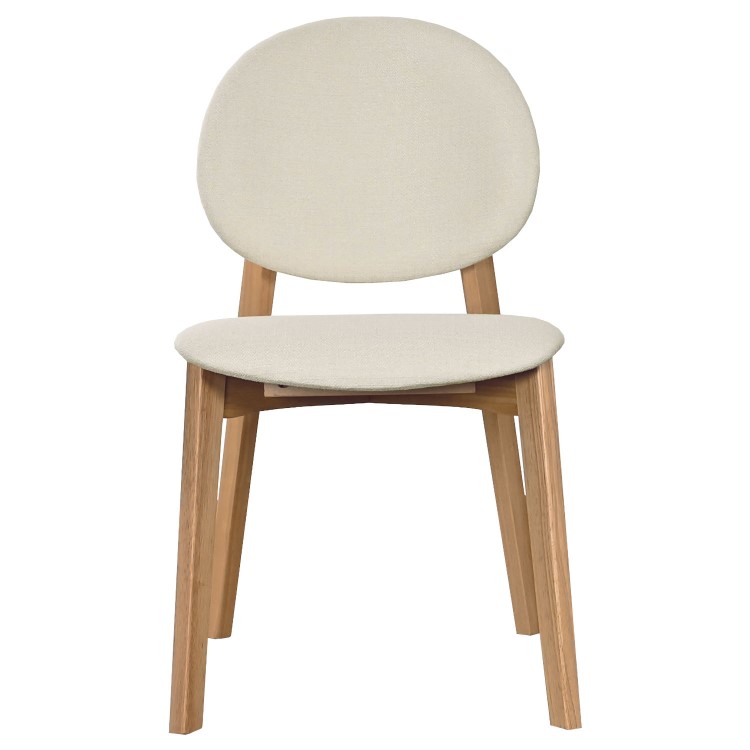 Round Oak and Marble Effect Dining Table Set with 4 Cream Upholstered Chairs - Seats 4 - Malia