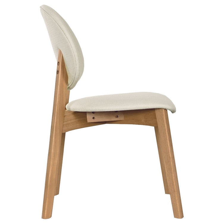 Round Oak and Marble Effect Dining Table Set with 4 Cream Upholstered Chairs - Seats 4 - Malia