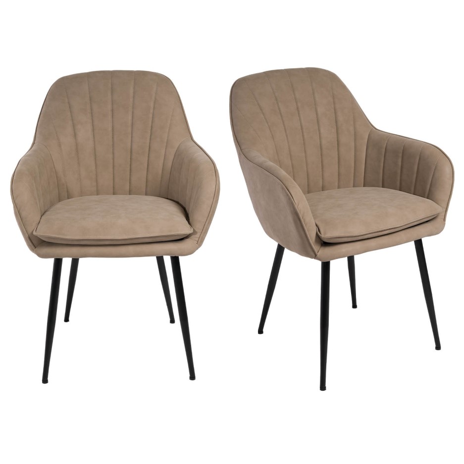 Set of 2 Beige Faux Leather Dining Tub Chairs with Black Legs Logan