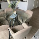 A1/LOG008 ONLY OPENED - Logan Faux Leather Truffle Fabric Dining Chair