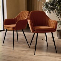 Set of 2 Burnt Orange Velvet Tub Dining Chairs - Logan Set of 2 Burnt Orange Velvet Tub Dining Chairs - Logan