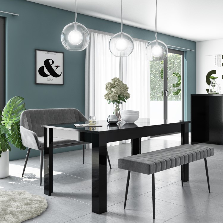 Grey Velvet Dining Bench with Back - Seats 2 - Logan