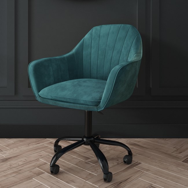 Teal Velvet Office Chair with Arms - Logan