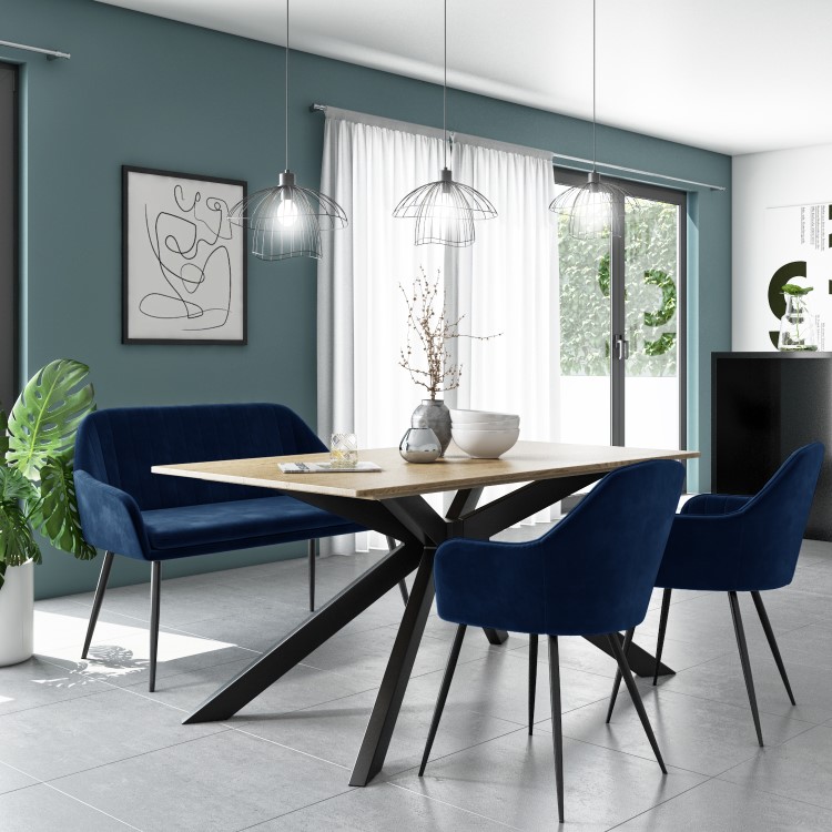 Large Navy Velvet Dining Bench with Back - Seats 2 - Logan