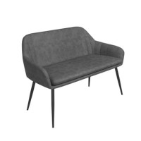 Large Grey Faux Leather Dining Bench with Back - Seats 2 - Logan