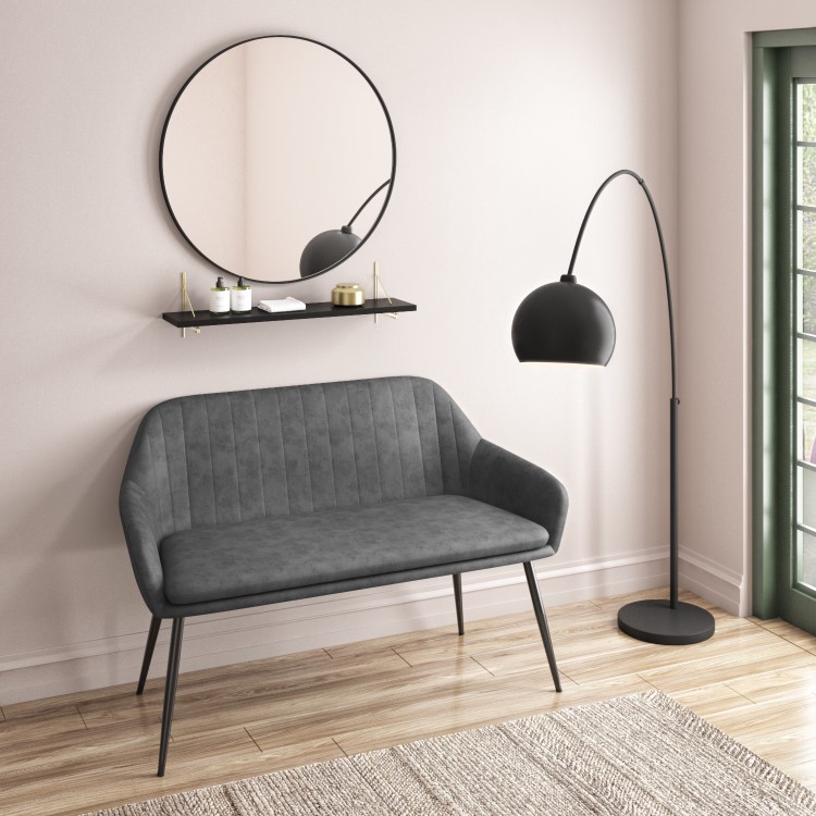 Large Grey Faux Leather Dining Bench with Back - Seats 2 - Logan