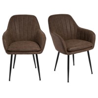 Set of 2 Brown Faux Leather Tub Dining Chairs - Logan