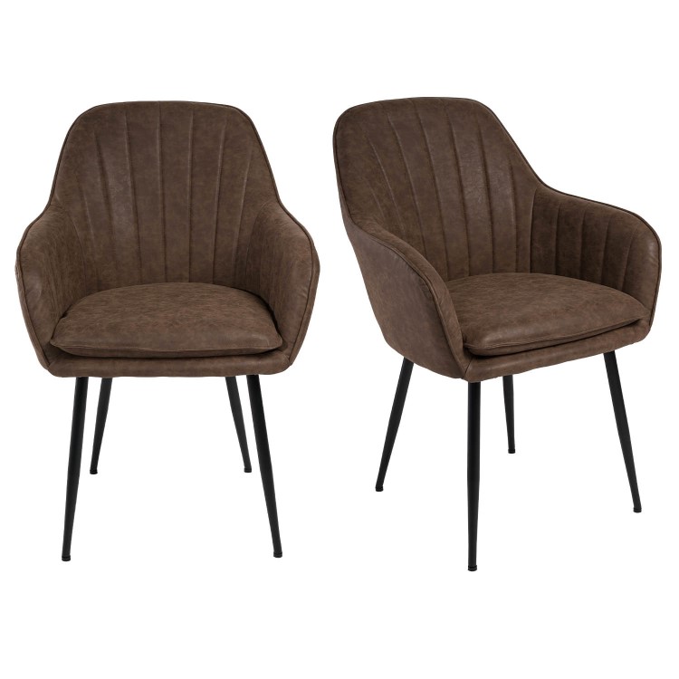 Set of 2 Brown Faux Leather Tub Dining Chairs - Logan