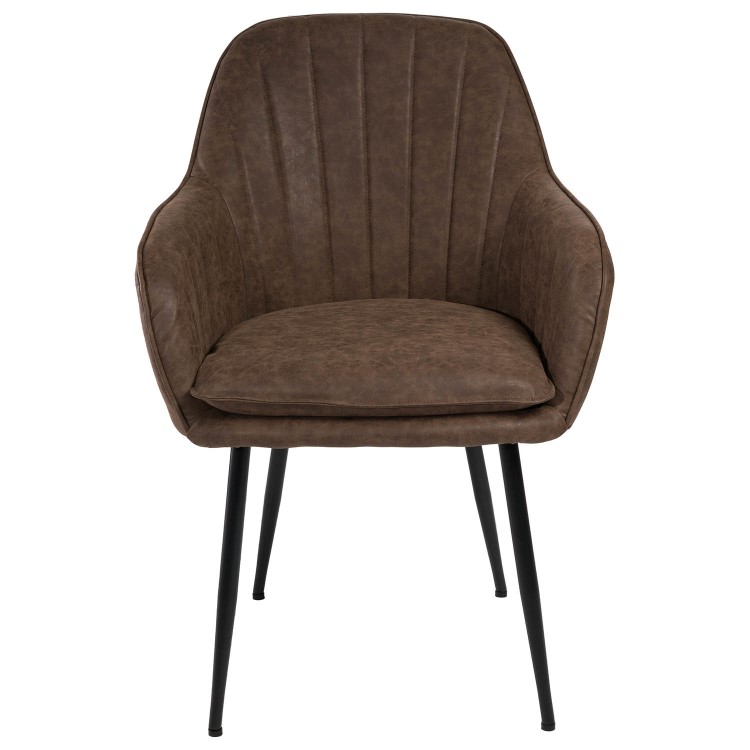 Set of 2 Brown Faux Leather Tub Dining Chairs - Logan