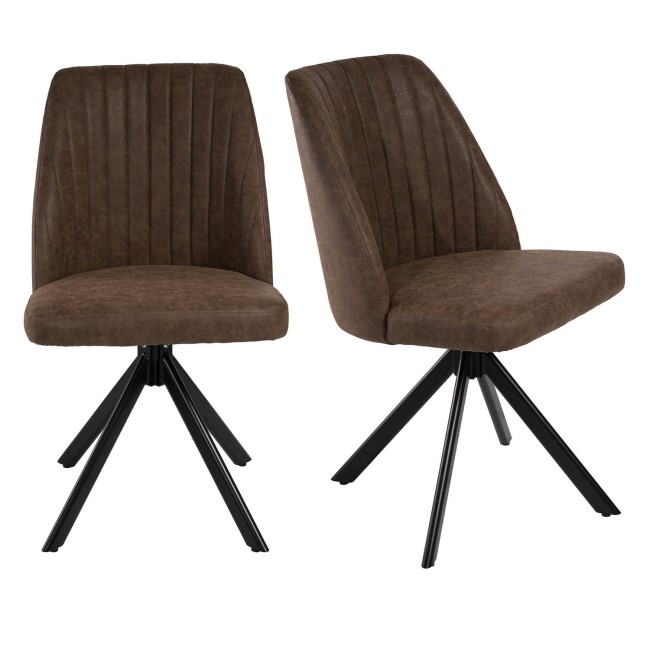 Set of 2 Brown Faux Leather Swivel Dining Chairs - Logan