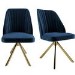 Set of 2 Navy Velvet Swivel Dining Chairs with Brass Legs - Logan