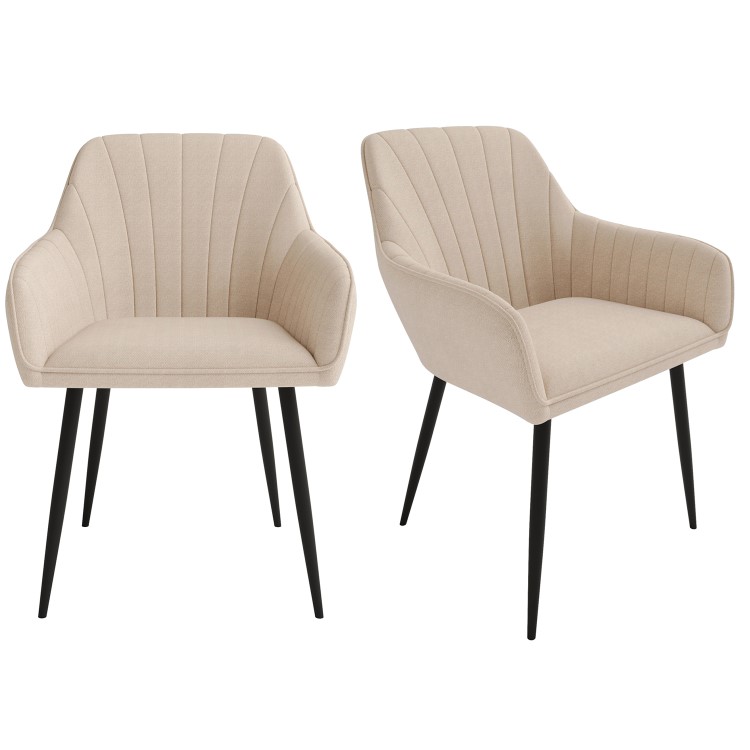 Set of 2 Beige Fabric Tub Dining Chairs - Logan