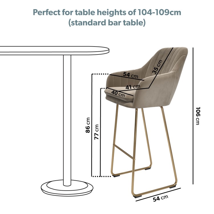 Mink Matt Velvet Bar Stool with Brass Legs - 77cm - Logan