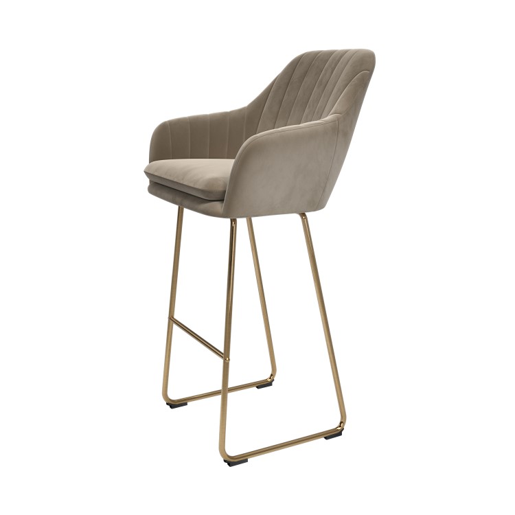 Mink Matt Velvet Bar Stool with Brass Legs - 77cm - Logan