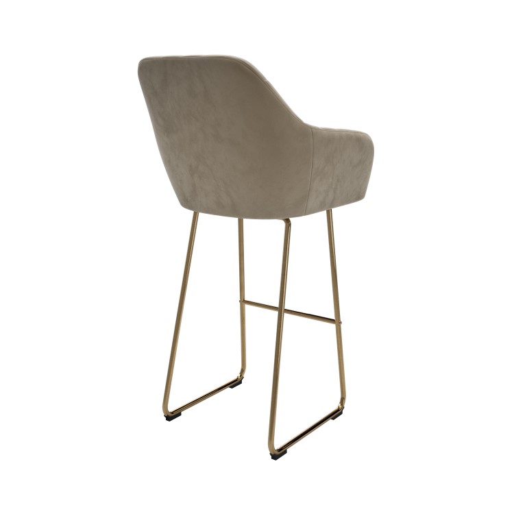 Mink Matt Velvet Bar Stool with Brass Legs - 77cm - Logan