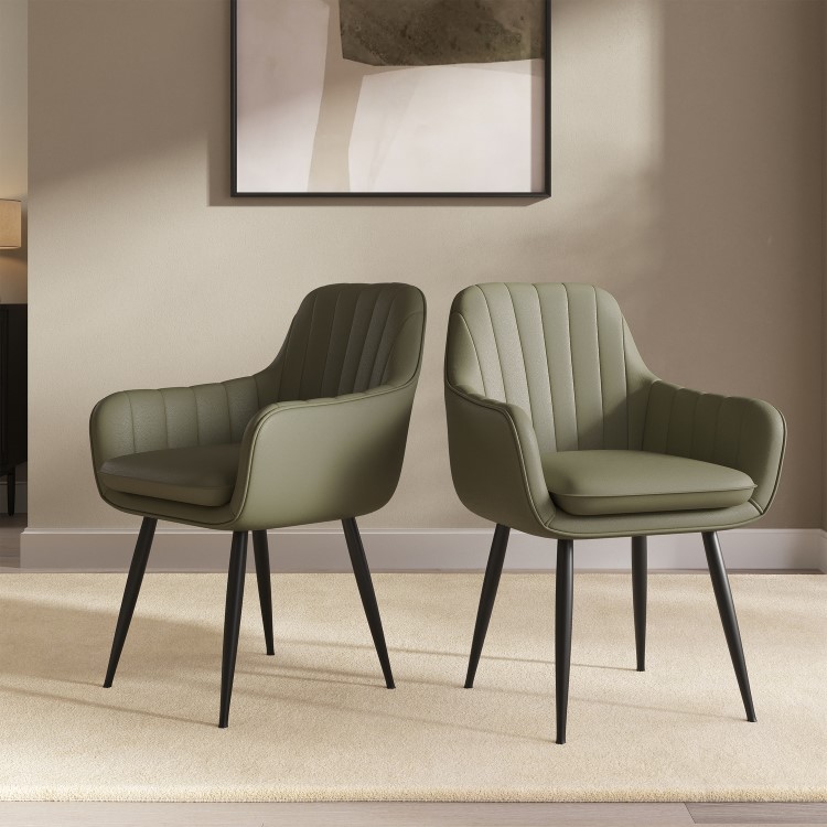 Set of 2 Sage Green Faux Leather Dining Chairs - Logan