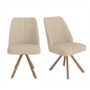Set of 2 Beige Upholstered Swivel Dining Chairs with Walnut Effect Legs - Logan