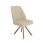 Set of 2 Beige Upholstered Swivel Dining Chairs with Walnut Effect Legs - Logan