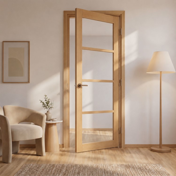 Internal Oak Laminate Glazed Crittal Door with Clear Glass - Pre-Finished - 1981 x 762 x 35mm - Brent - XL Joinery