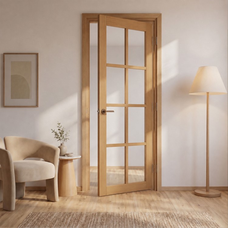 Internal Oak Laminate Glazed Crittal Door with Clear Glass - Pre-Finished - 1981 x 762 x 35mm - Haringey - XL Joinery