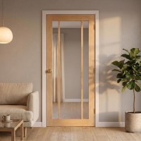 Internal Oak Laminate Glazed Crittal Door with Clear Glass - Pre-Finished - 1981 x 762 x 35mm - Redbridge - XL Joinery