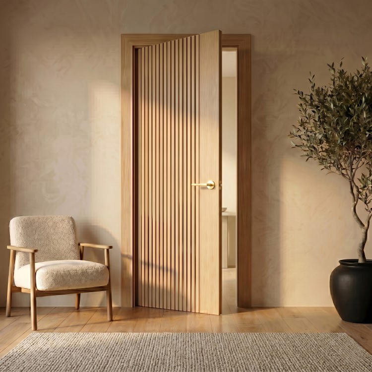 Internal Oak Laminate Glazed Door with Clear Glass - Pre-Finished - 1981 x 762 x 35mm - Stria - XL Joinery