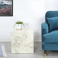 White Faux Marble Cube Side Table - Lori