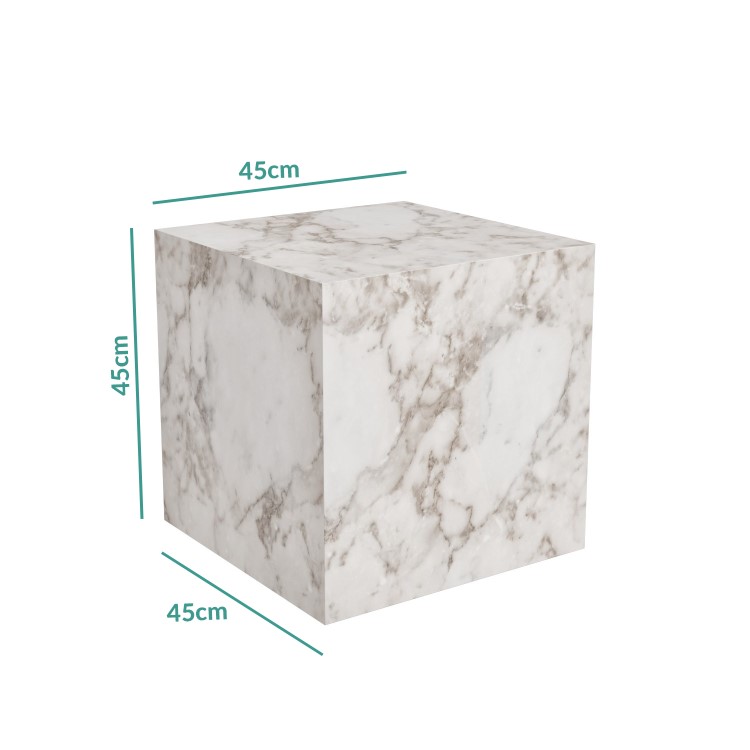 White Faux Marble Cube Side Table - Lori