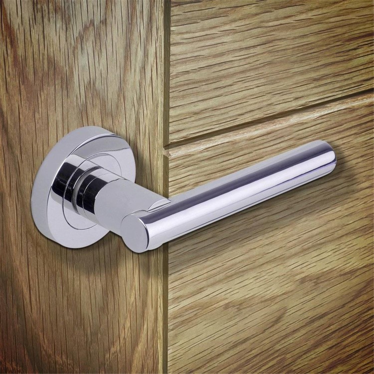 Internal Silver Polished Chrome Bathroom Lever Door Handle with Lock, Latch and Hinges Pack - 65mm Latch - Loire - XL Joinery
