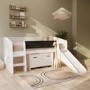 Single White Low Cabin Bed with Slide and Storage Box - Loki