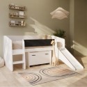 LOK001A Single White Low Cabin Bed with Slide and Storage Box - Loki