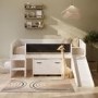 Single White Low Cabin Bed with Slide and Storage Box - Loki