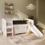White Cabin Bed with Slide and Storage Box - Loki
