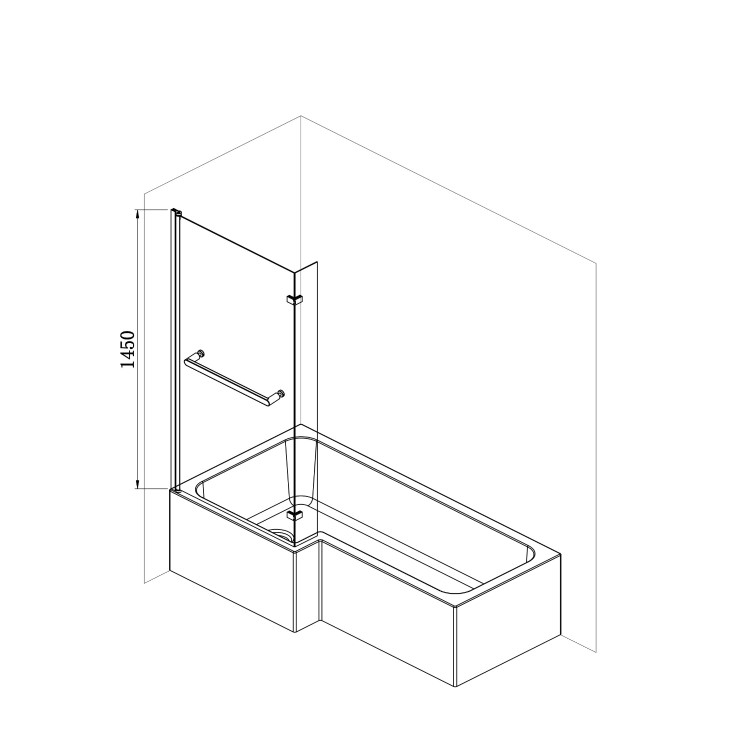 GRADE A1 - Maia L Shape 1450mm 6mm Chrome Bath Screen with Towel Rail