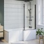 ONLY OPENED - Lomax L Shape 1450mm 6mm Matt Black Bath Screen with Towel Rail